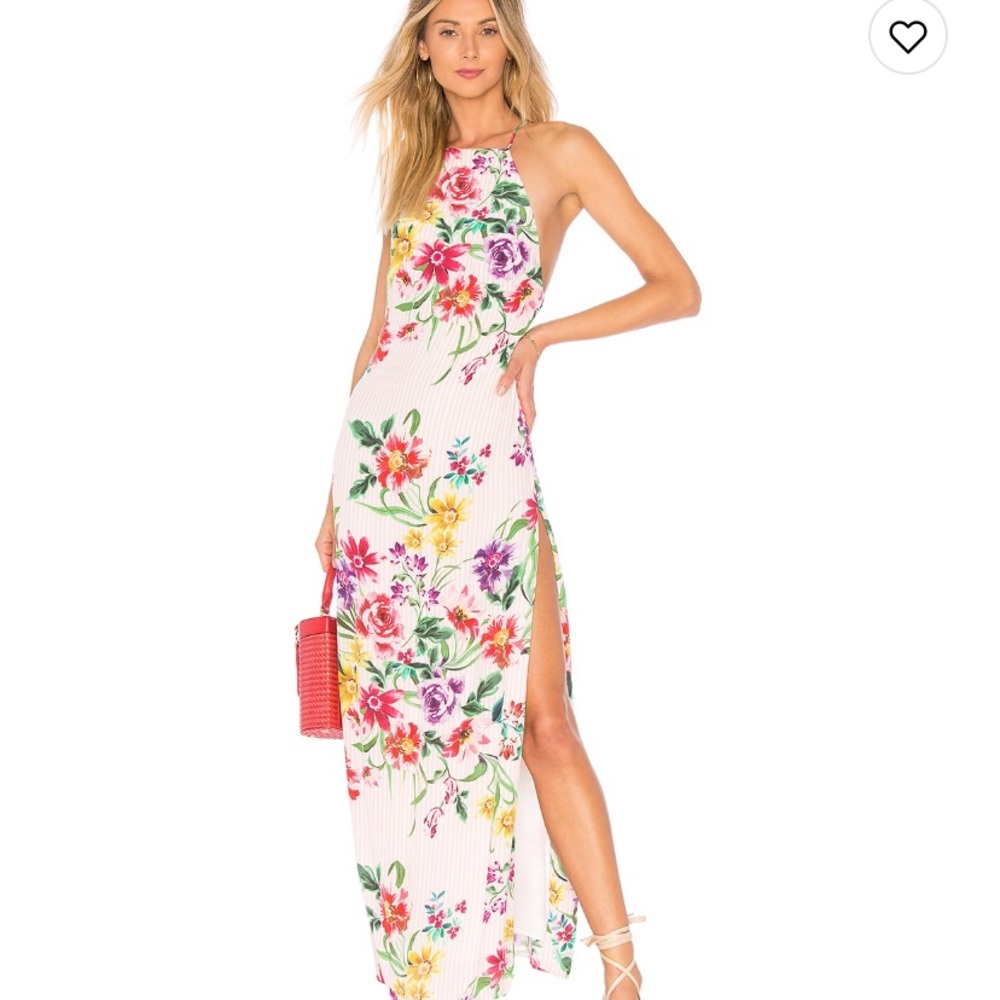 Revolve Privacy Please Floral Maxi Dress - White and pink pin-strip